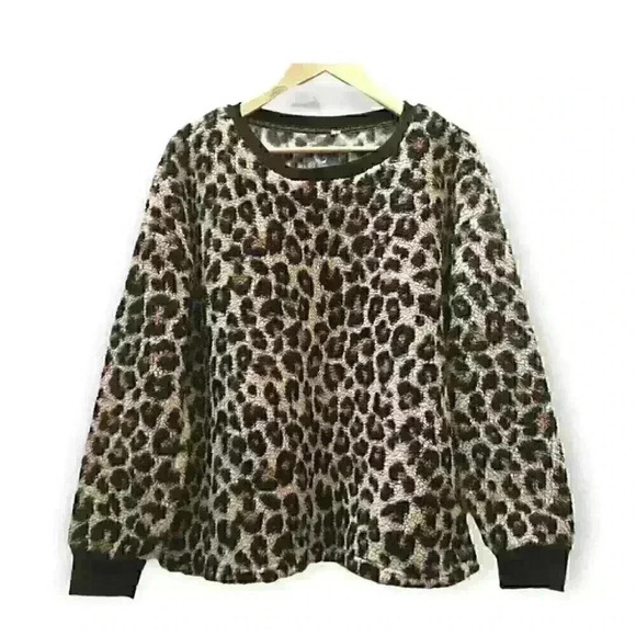PJ Couture Animal Print Lounge  Pajama Top Soft Fleece Size XL - Picture 2 of 9